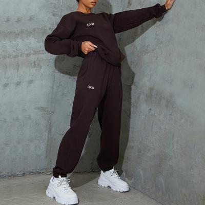 China New Arrival Breathable Logo Print Crewneck Cotton Custom Made Sportswear Oversized Sweatsuit 2 Piece Set Women's Tracksuit for sale