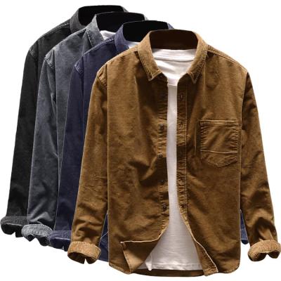 China OEM Breathable Custom Logo Turn-Down Collar Long Sleeve Shirts Jacket Button Down Solid Color Men's Corduroy Shirt for sale