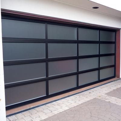 China Supplier Factory Outlet Modern Golden Remote Control Customized Good Size Tempered Glass Garage Door 16x7 Prices for sale