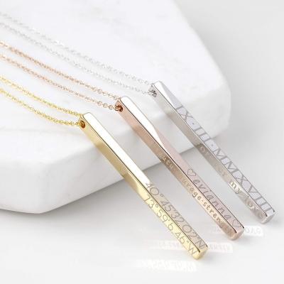 China VAF Stainless Steel Bar Necklace CLASSIC Custom Engraved Logo Letter Personalized Necklace For Men Men's Pendant Women for sale