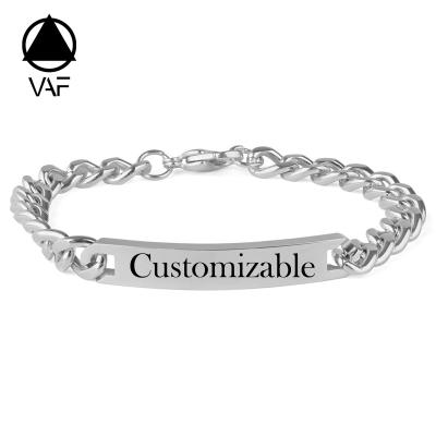 China Vaf CLASSIQUE Customized Cuban Logo Chain Link Bracelet Engraving Name Stainless Steel Bracelet For Men for sale