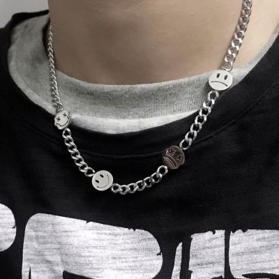 China VAF Hip Hop Four Smiley Face Cuban Link Choker Necklace 316L Stainless Steel Non-fading Necklace For Men for sale