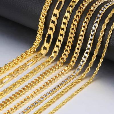 China Wholesale Bamboo 18K Gold Plated Necklace Box Figaro Ball Chain Non-fading Necklace Cadena Gruesa Rope Metal Neck Necklace VAF Hip Hop for sale