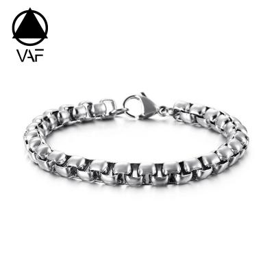 China Vintage VAF Belcher Square Stainless Steel Rolo Link Chain 316L Sliver/Gold Round Box Bracelet For Women Men for sale