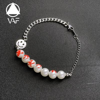 China Vintage VAF Cuban Link Bracelet Hip Hop Bloodstain Pearl Smile Face Chain Bracelet Freshwater for sale