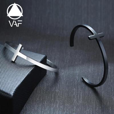 China VAF OEM Cuff Bangle Punk Minimalist Cross Bangle Classic Simple Stainless Steel Sterling Silver for sale