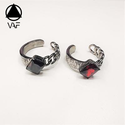 China Open Ring Moissanite Stainless Steel Ring Black Red Bague En Acier Inoxydable Anillos Pareja de Vaf Gemstone Adjustable Casual/Sporting Couples for sale