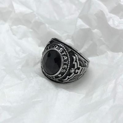 China Military Gemstone Ring Bague Homme Stainless Steel Ring For Men VAF Titanium Casual/Sporty Black Onyx for sale