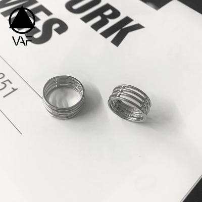 China VAF Casual/Sporty Minimalist Geometric Cutout Ring Stainless Steel Statement Ring 4 Layers For Men for sale