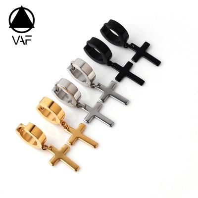 China Vintage VAF Cross Dangle Circle Earrings 2021 18K 14K Gold/Trend Fashional Silver/Black Stainless Steel Earrings For Men for sale