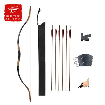 China Durable Bamboo Archery Arrow and Bow Alibow Archery Set Traditional Hunting Recurve Bow Bamboo Arrows with Archery Arm Guard and Glove bow for the beginner for sale