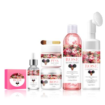 China Anti Aging Natural Ingredients Organic Skin Care Set Whitening Moisturizing Lighting Private Label Rose Skin Care Set for sale