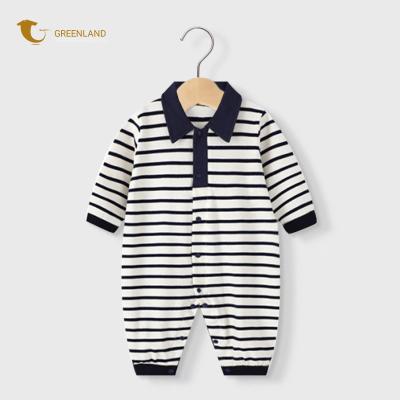 China Wholesale Custom 2023 Cotton Infants Jumpsuit White Rib Comb 100% Cotton Long Sleeve Baby Striped Rompers for sale