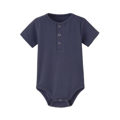 China Plain 100% Cotton Baby Rompers Casual Knitted High Quality Newborn Baby Clothes Short Sleeve Unisex Overalls for sale