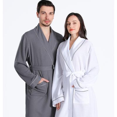 China New Breathable Unisex 100% Polyester Luxury Hotel Bathrobe Waffle Long Robes Women Summer Pajamas Unisex Long Robe Custom for sale