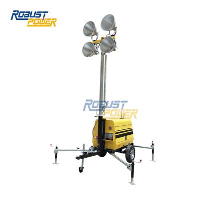 China Aluminum Manual Winch 12.8kVA/Kw Tower Light With Mobile Generator Lamp Kubota Diesel Engine Lighting Plant for sale