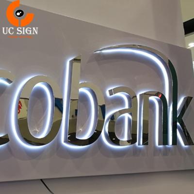 China Adertising Display Large Backlit Stainless Steel LED Channel Letter Sign With Mirror Ending For Bank for sale