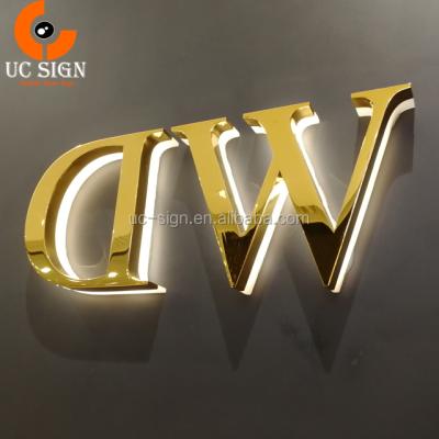 China Retail store stainless steel mirror business logo 3d signages custom outdoor golden backlit metal sign letter for sale