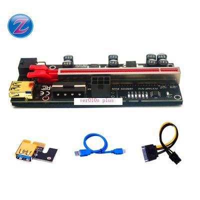 China PE BAGS New2021 ver010s plus PCI-E pcie riser card supplement gold plated 3 ports led pcie extension cable 1X16 for sale