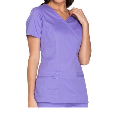 China Eco-Friendly Fashionable High Quality Women's Fake Princess Seam Solid Scrub Tops Hospital Uniforms Nurse Work Wear Medical Scrubs for sale