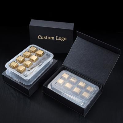 China Viable Whiskey Wine Stainless Steel Gold Ice Cubes Gift Box Set Reusable Whiskey Stone for sale