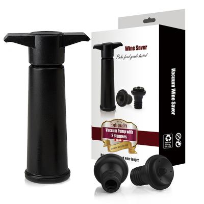 China Canned Opened Bottles of New Black Wine Wine Saver Pump Vacuum Wine Stopper Set with 2 Silicone Wine Stoppers for sale