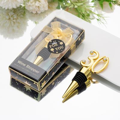 China Viable Custom Wedding Gifts Number 30 40 50 60 Wine Stopper Wedding Favor Zinc Alloy Wine Stopper Wedding for sale