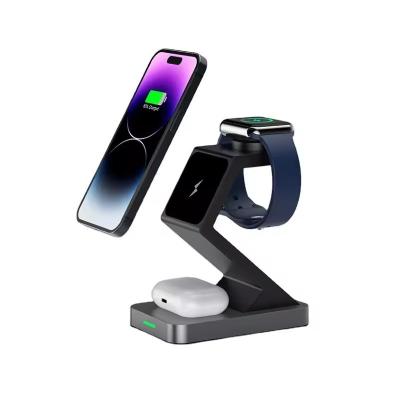 China Customizable 3 in 1 Magnetic Wireless Charger for Headset Watch Desktop Qi Charger for sale