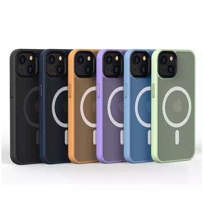 China Iphone 14 Case With Frosted Magnetic Ring Metal Button Dustproof Shockproof Function for sale