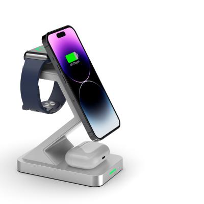 China Fast Charging Magnetic Phone Charging Stand with 3 in 1 Wireless Charger and Type C Input Design en venta