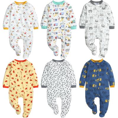 China Spandex Jumpsuit Infant Newborn Clothes Cotton Long Sleeve Zipper Up Baby Footie Rompers for sale