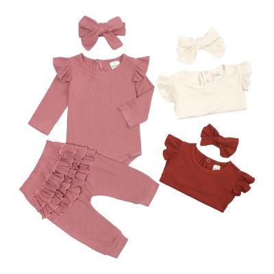 China Breathable Cotton Romper Babies Clothing Set Red Ruffle Sets Baby Clothes Ribbed for sale