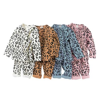 China New Vintage Fashion Cotton Baby Girls Clothing Long Sleeve Leopard Print Children Clothes Kids Pajamas Set for sale