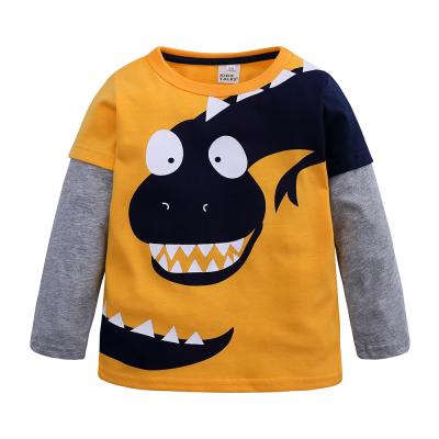 China Baby Boy Breathable Round T-shirt Dinosaur Cartoon Neck Drop Long Sleeve Clothes Kids T-shirts for sale