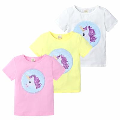 China Girls Breathable Magical Reversible Sequin Kids T-shirt Sequins Short Sleeve Tops Baby Tees for sale