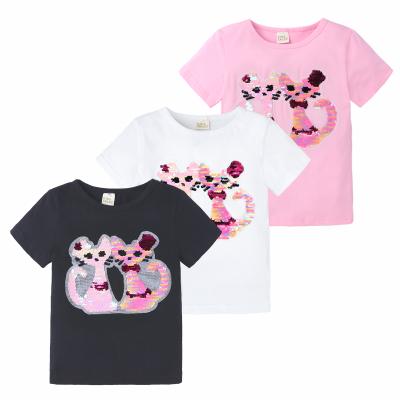 China Baby Breathable Magical Reversible T-shirt Sequin Short Sleeve Tops Cute Sequin T-shirt For Girls for sale