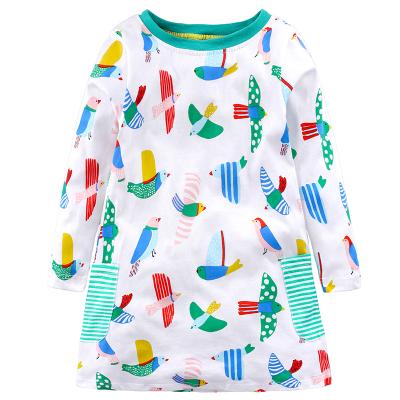 China Breathable Flower Print Dress Kids Girls Casual Smocked Dress Cotton Short Sleeve for sale