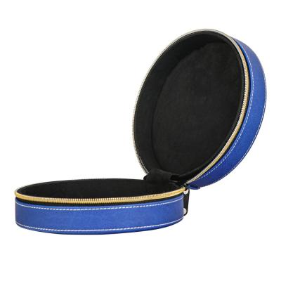 China Custom Blue Elegant Storage Card Holder Circular Shape PU Leather Box Storage Organizer for sale