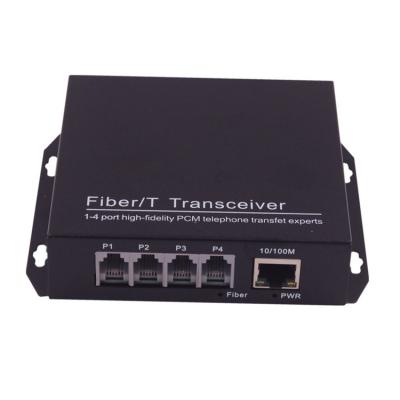 China FTTH PCM 4 Channel Telephone Transmitter rj11and Ethernet To Fiber Optic Media Converter Extra 20km for sale