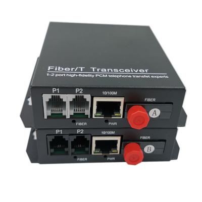 China FTTH PCM 2 Channel rj11and Ethernet Telephone Transmitter Fiber Optic Media Converter Extra 20km for sale