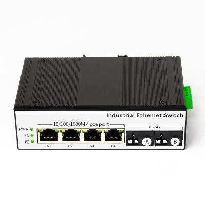 China Industrial cctv ethernet POE switch 4 port and 2fiber optical din-rail ethernet poe switch for sale