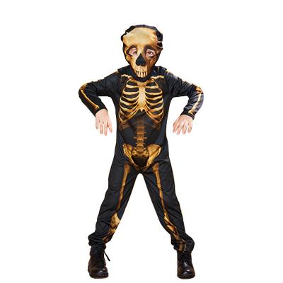 China Polyester Kid's Skeleton Halloween Costume Gold Print Balaclava for sale