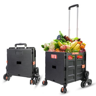 China Mini Luggage Trolley 4 Wheel Durable Folding Plastic Foldable Portable Shopping Trolley Supermarket Climbing Trolleys Small for sale