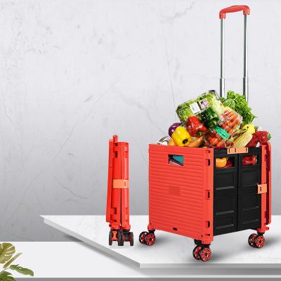 China Durable Four Wheel Retractable Collapsible Folding Grocery Cart Hand Rolling Cart Service Trolley for sale