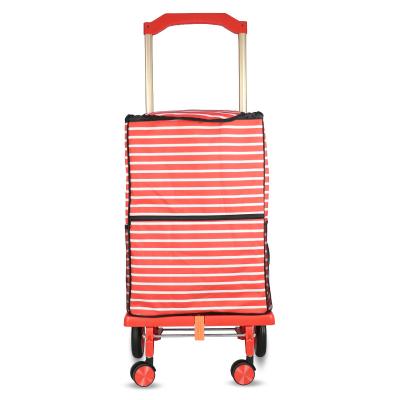 China Durable Customized Supermarket Rolled Trolley Portable Detachable Folding Folding Cart Shopping Bag for sale