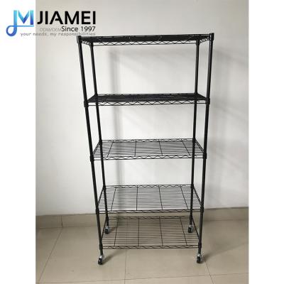 China JIAMEI NSF Viable 5 Layers Kitchen Black Shelving Organizer Shelving Wire Metal Shelving Wire for sale