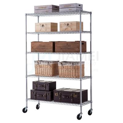 China JIAMEI NSF 5 Tier Chrome Wire Sustainable Shelving With Wheels Kitchen Storage Trolley Cart Serving Cart for sale