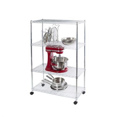 China JIAMEI Amazone Hot Selling Viable 4 Layers Chrome Style Heavy Duty Grid Mesh In The Kitchen With Wheels (200 Pounds Loading Capacity Per Shelf) for sale