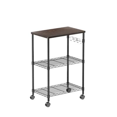 China JIAMEI Household 3 Tier Wooden Kitchen Rolling Grocery Shelf Unit Sustainable Storage Rack With Wheels for sale