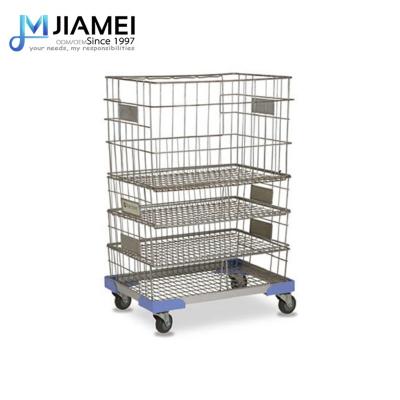 China JIAMEI Laundry Carts Steel Wire Mesh Structure Trolley Foldable Metal Wire Carts Roll Cages Roll Container for sale